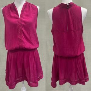 Ramy Brook Magenta Lucy V-Neck Sleeveless Blouson Mini Dress Flounce Hem Medium